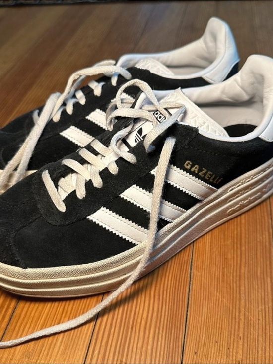 adidas Shoes - adidas Gazelle Black & White Suede Sneakers with Gold Accents